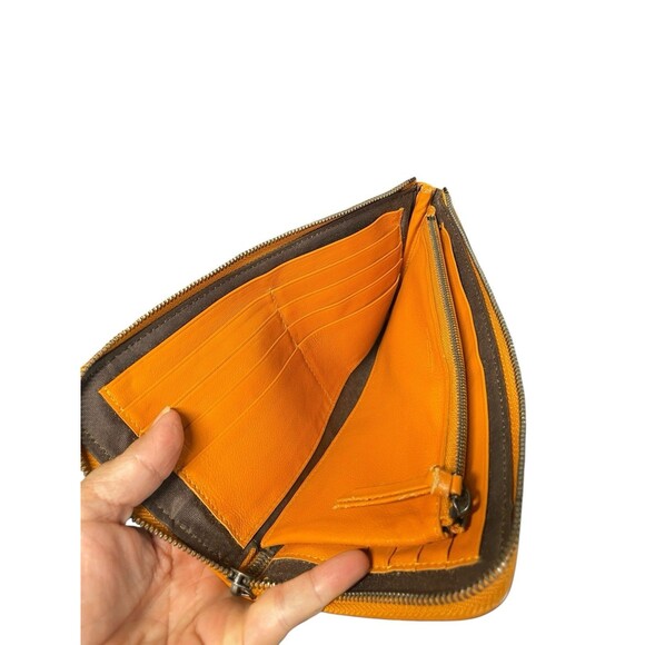 2010 BOTTEGA VENETA WOVEN LEATHER ZIP AROUND WALLET ORANGE - Picture 6 of 14